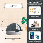 ARIYA Stylish Unique Handmade Dark Grey (PP & Cotton Blend) Clutch Bag with Flower, Perfect for Parties, Weddings & Everyday Outings