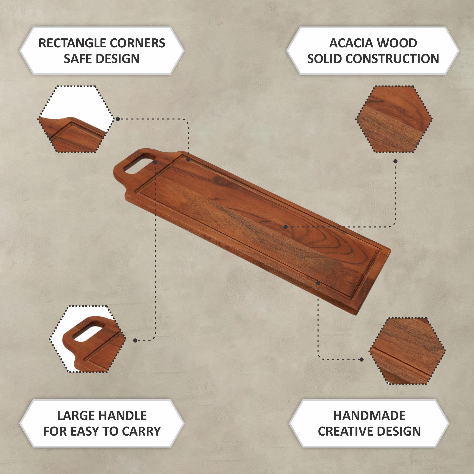 Ariya 23.5x8.5" Acacia Wood Serving Platter with Chutney Bowl – Nuts, Bread & Snacks