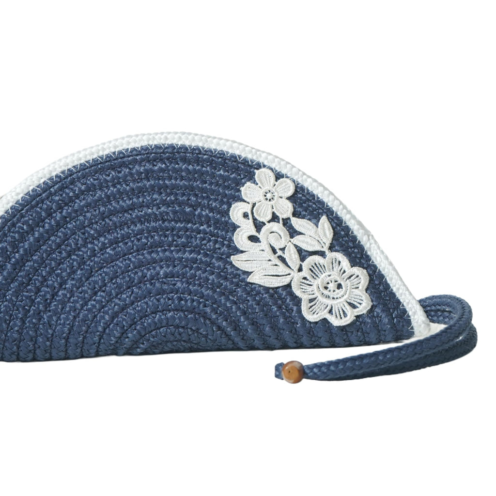 ARIYA Stylish Unique Handmade Blue & White Line (PP & Cotton Blend) Clutch Bag with Flower, Perfect for Parties, Weddings & Everyday Outings