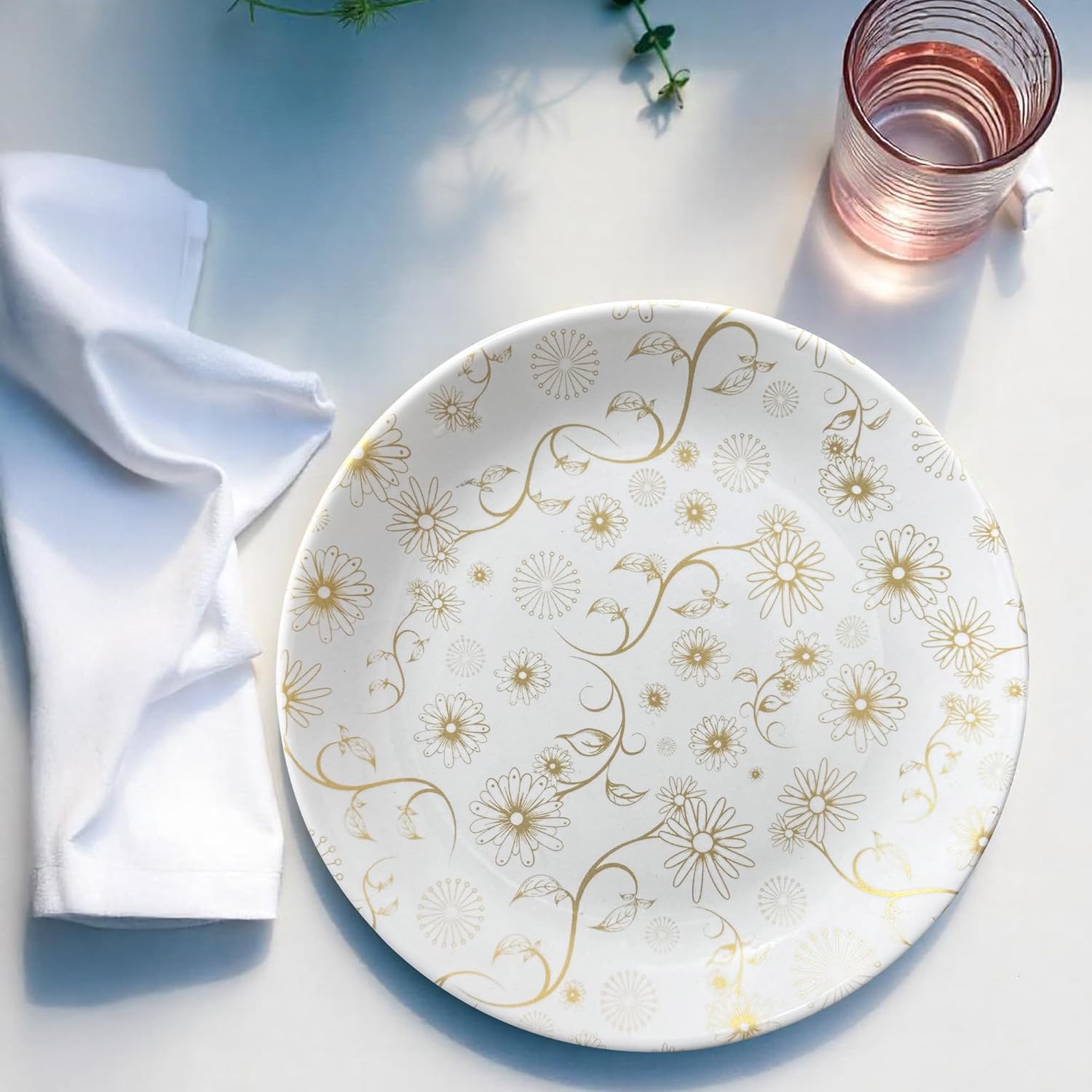 Ariya 10.5" Melamine Dinner Plates Set of 12 – Golden Blossom