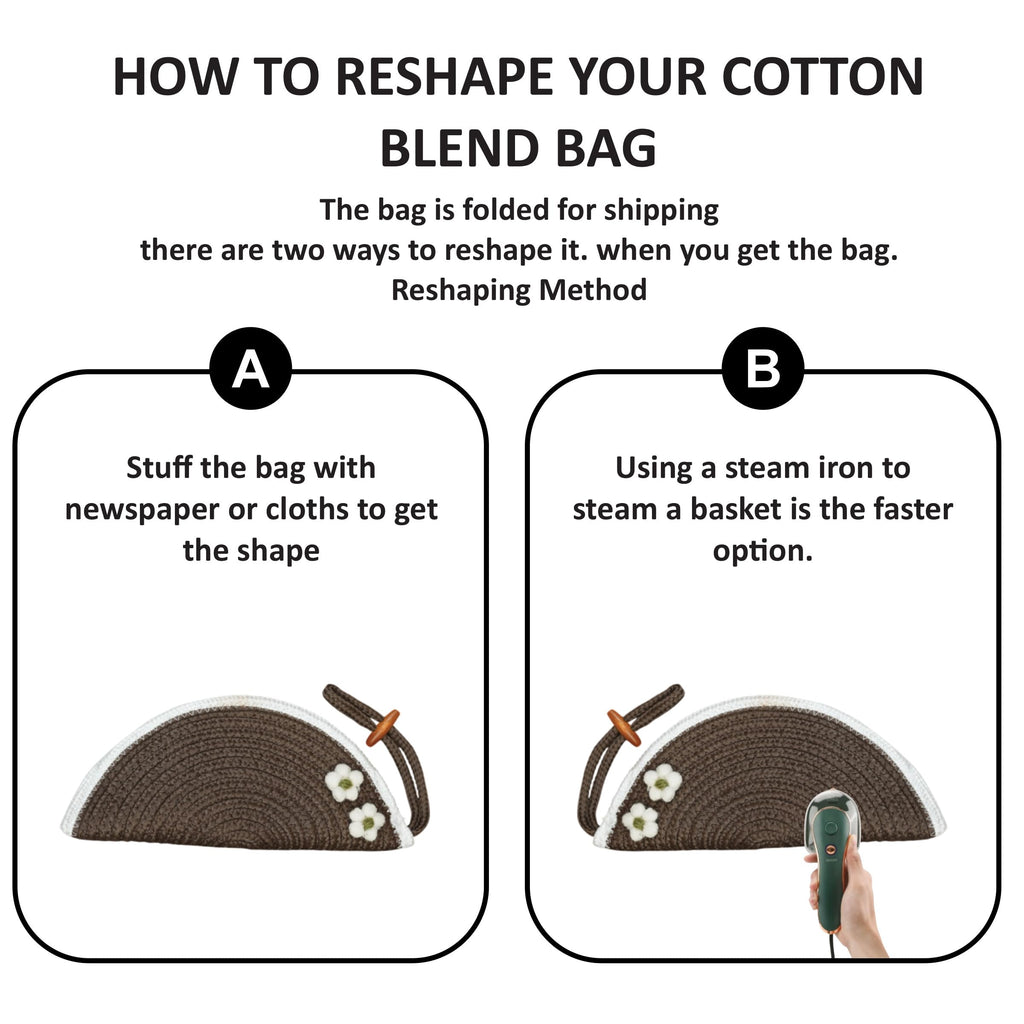 ARIYA Stylish Unique Handmade Brown & White Line (PP & Cotton Blend) Clutch Bag with 2 Flower, Perfect for Parties, Weddings & Everyday Outings