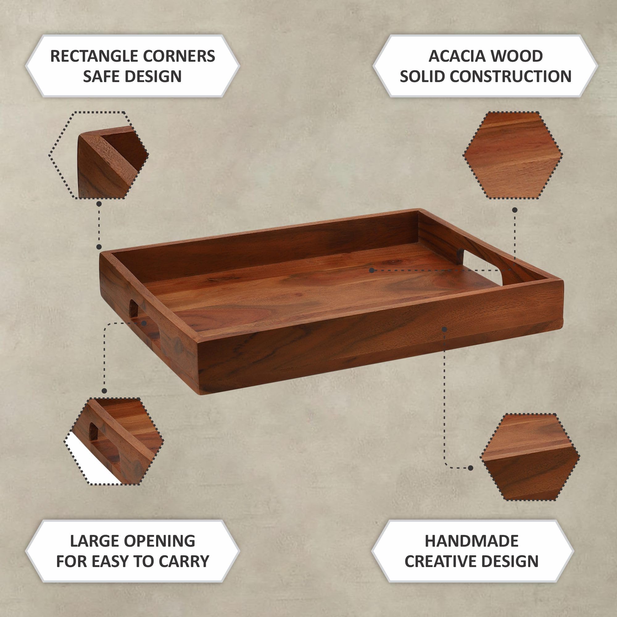 Ariya 18" Acacia Wooden Serving Tray with Handles | Dining, Kitchen & Home Decor