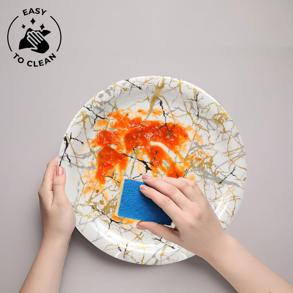 Ariya Melamine Dinner Plates 11 Inch Set of 12 | Luxury Gold