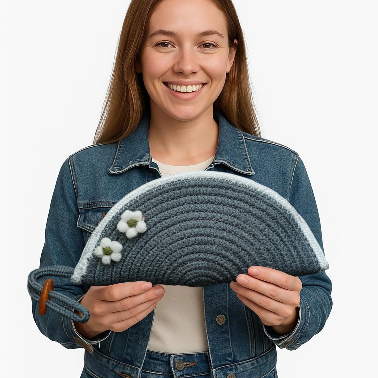 ARIYA Women Clutch Handbag with Flower (4077 | Dark Gray) Handcrafted PP & Cotton Blend Clutch, Perfect for Ladies & Girls, Lightweight Stylish Purse for Parties, Special Occasions, Casual & Formal