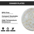 Ariya Melamine Dinner Plates 13 Inch Set of 12 | Golden Blossom