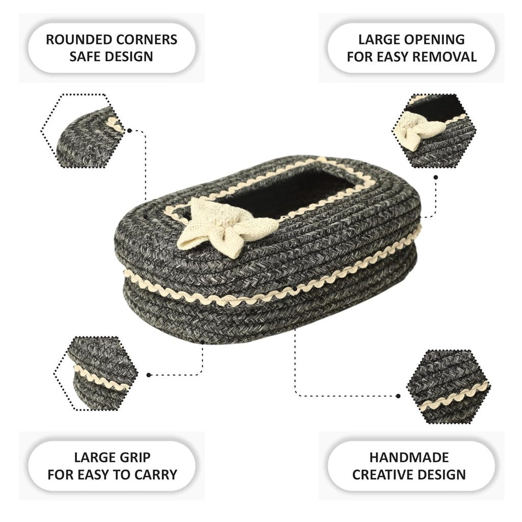 Ariya Cotton Tissue Box Holder – Grey - White Lace