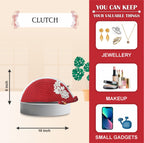 ARIYA Stylish Unique Handmade Red & White Line (PP & Cotton Blend) Clutch Bag with Flower, Perfect for Parties, Weddings & Everyday Outings