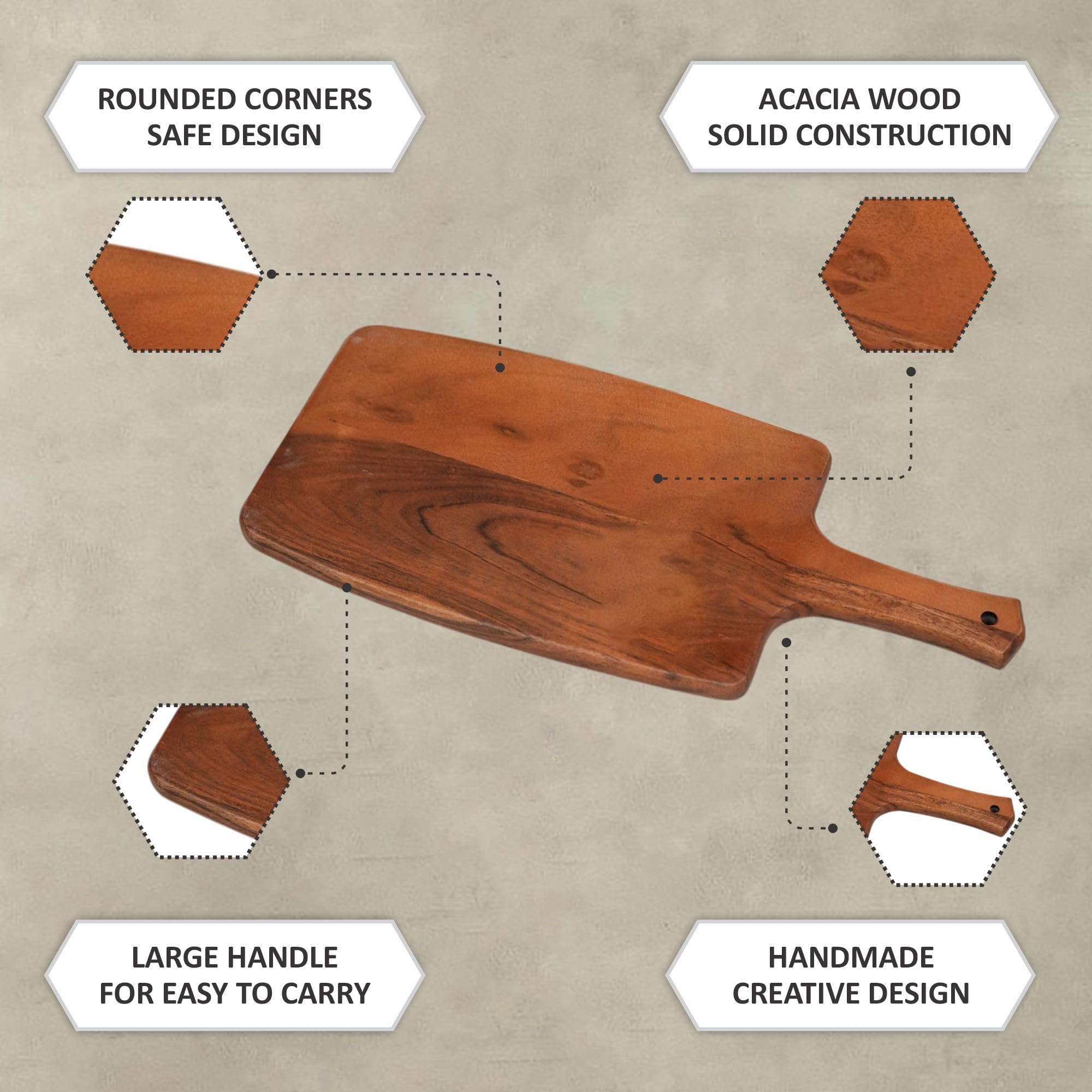 Ariya 16 x 7 Inch Acacia Wooden Serving Platter with Handle