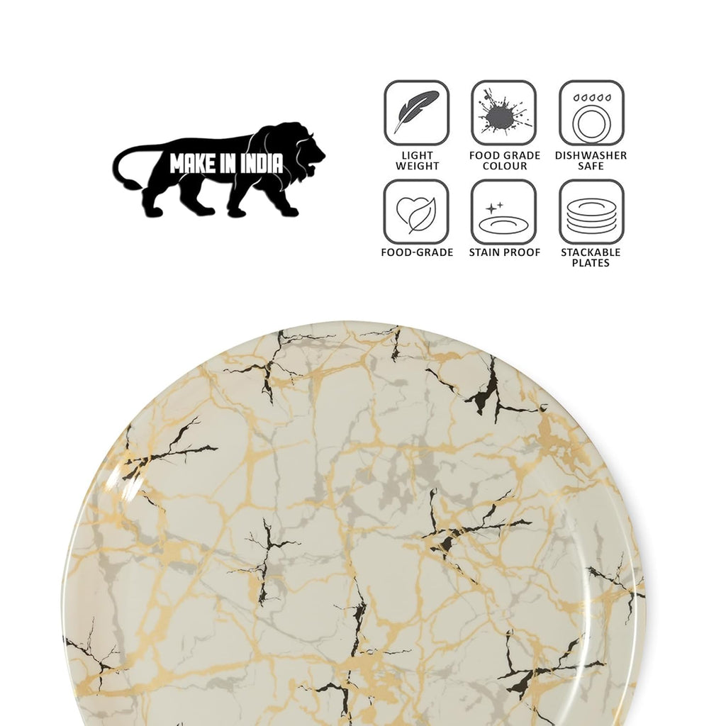 Ariya Melamine Dinner Plates 12 Inch Set of 24 | White, Gold & Black