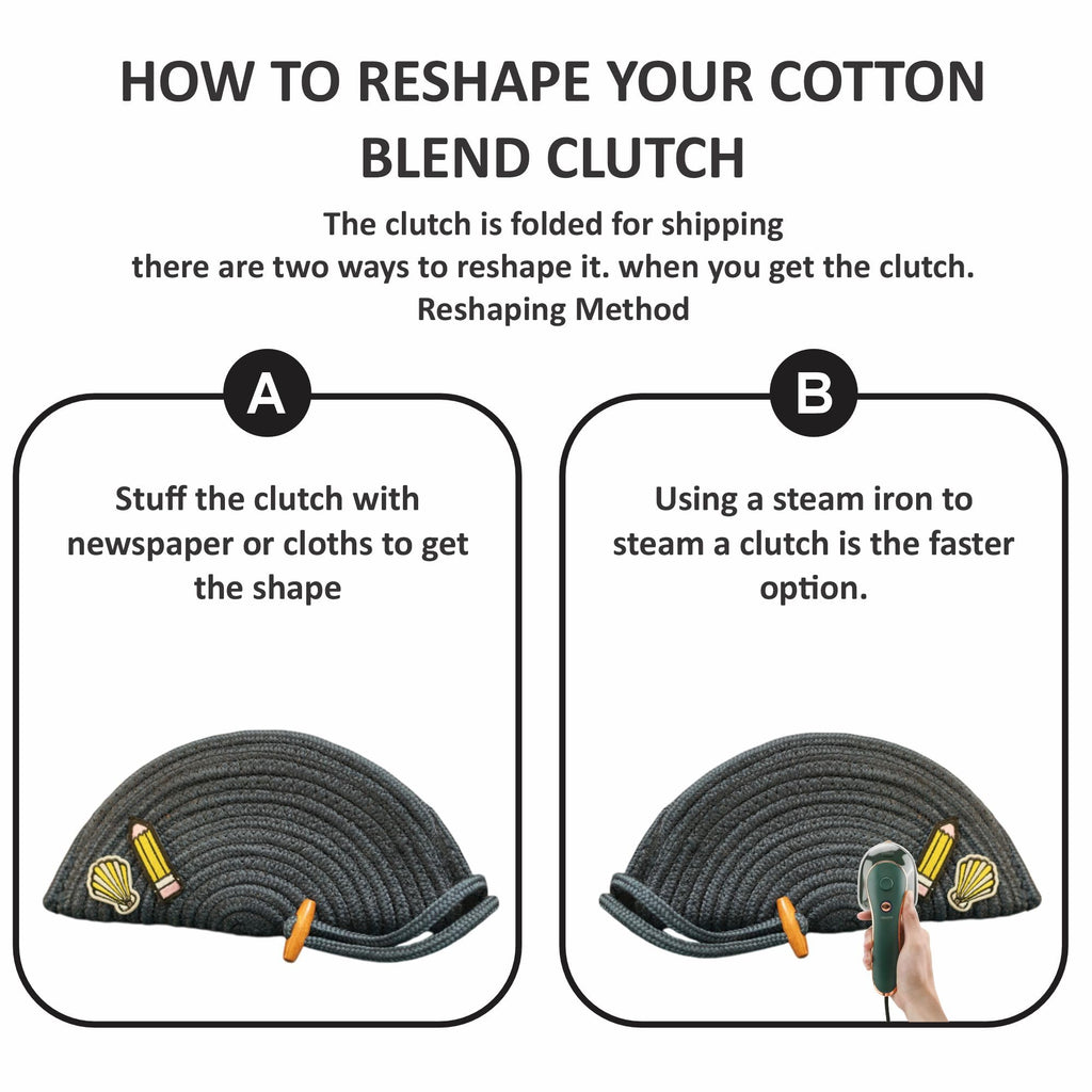 ARIYA Stylish Unique Handmade Dark Grey (PP & Cotton Blend) Clutch Bag with Sticker, Perfect for Parties, Weddings & Everyday Outings