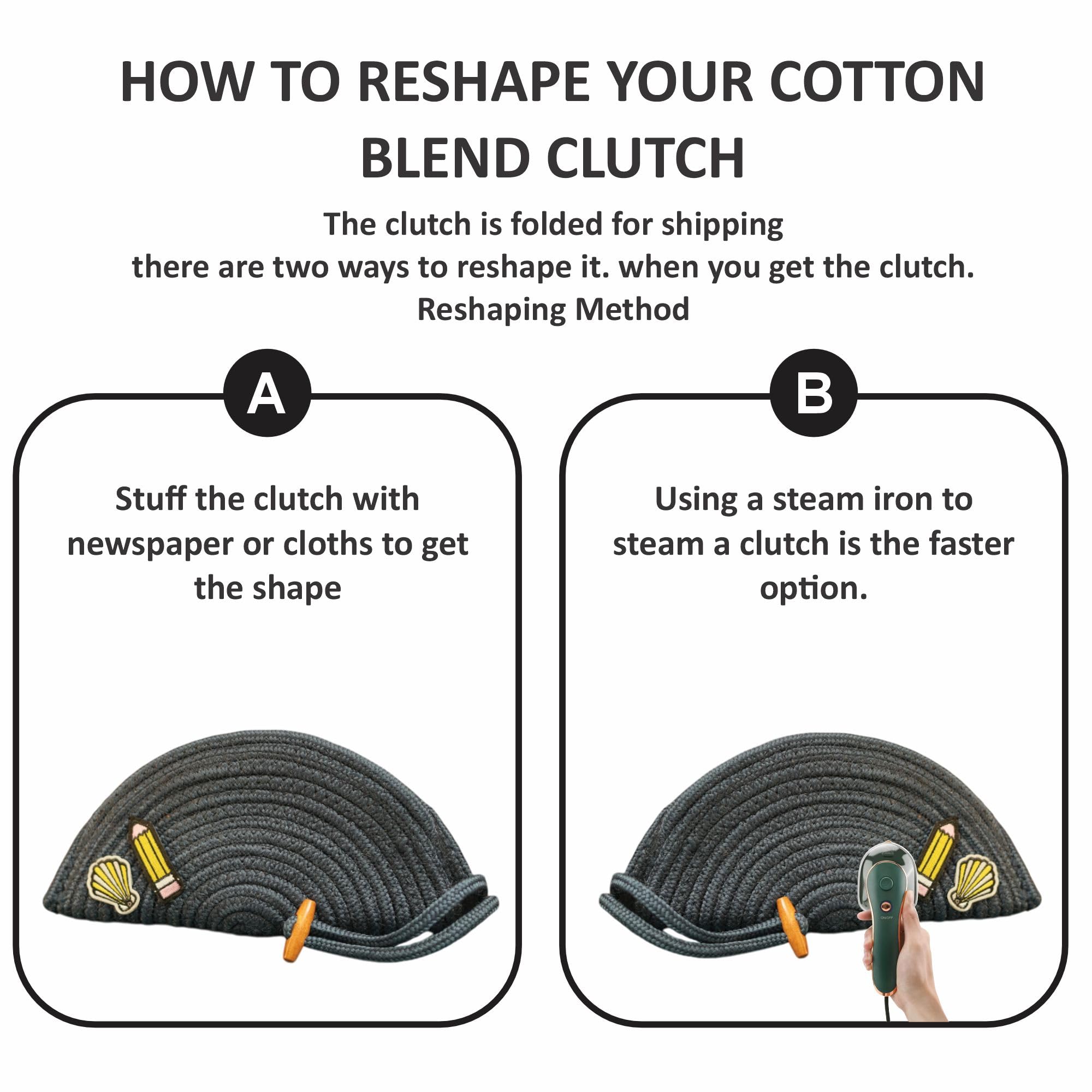 ARIYA Stylish Unique Handmade Dark Grey (PP & Cotton Blend) Clutch Bag with Sticker, Perfect for Parties, Weddings & Everyday Outings