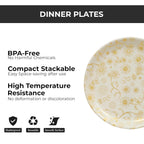 Ariya Melamine Dinner Plates 12 Inch Set of 12 | White & Gold