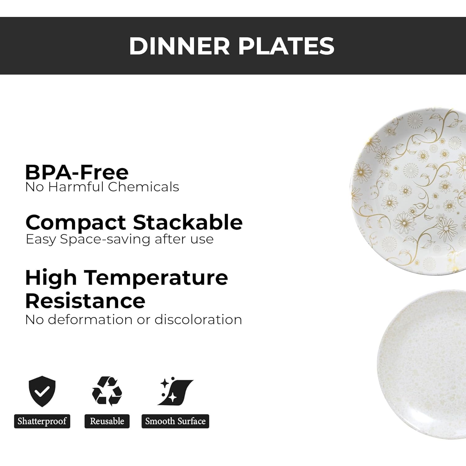 Ariya 10.5" Melamine Dinner Plates Set of 12 – Golden Blossom