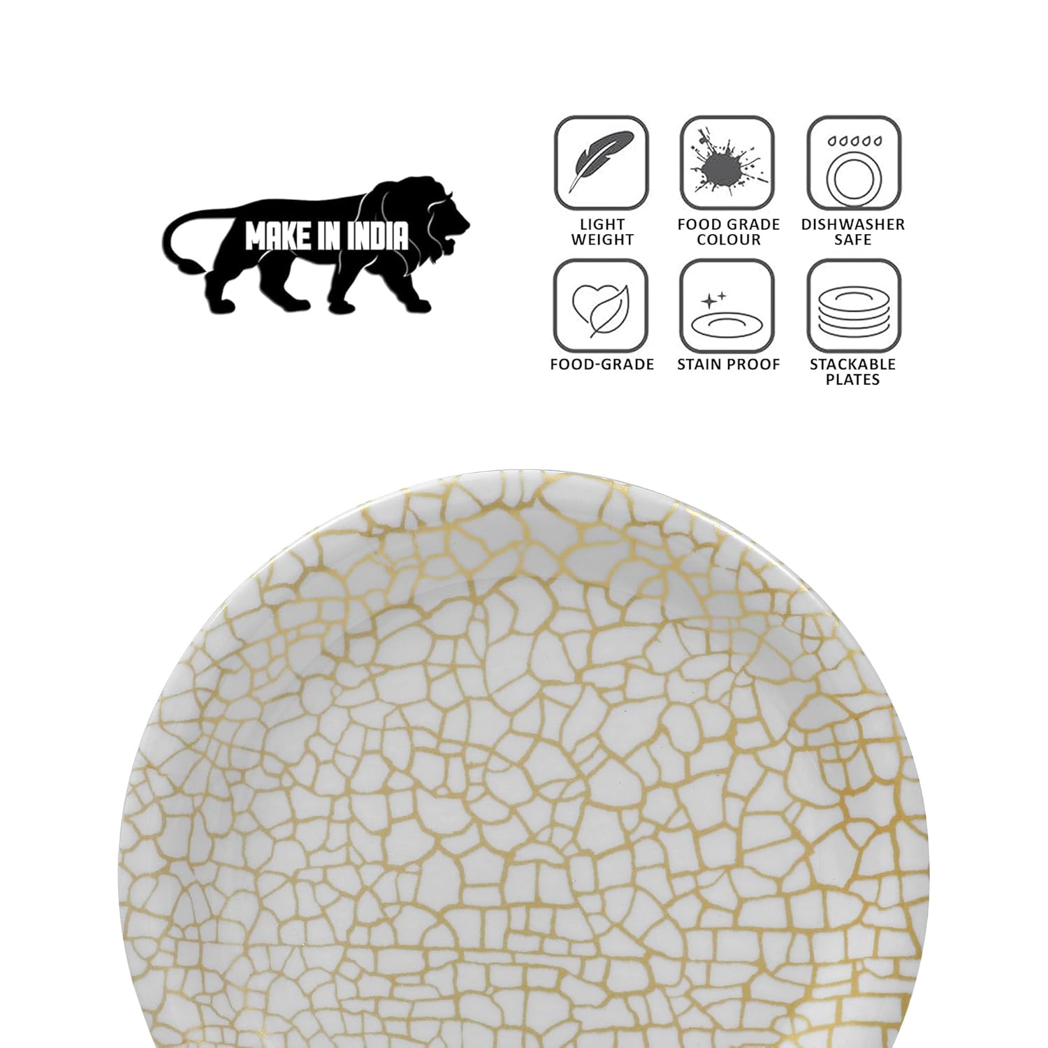 Ariya Melamine 11"Inch Dinner Plate | Off White-Golden | Pack of 4