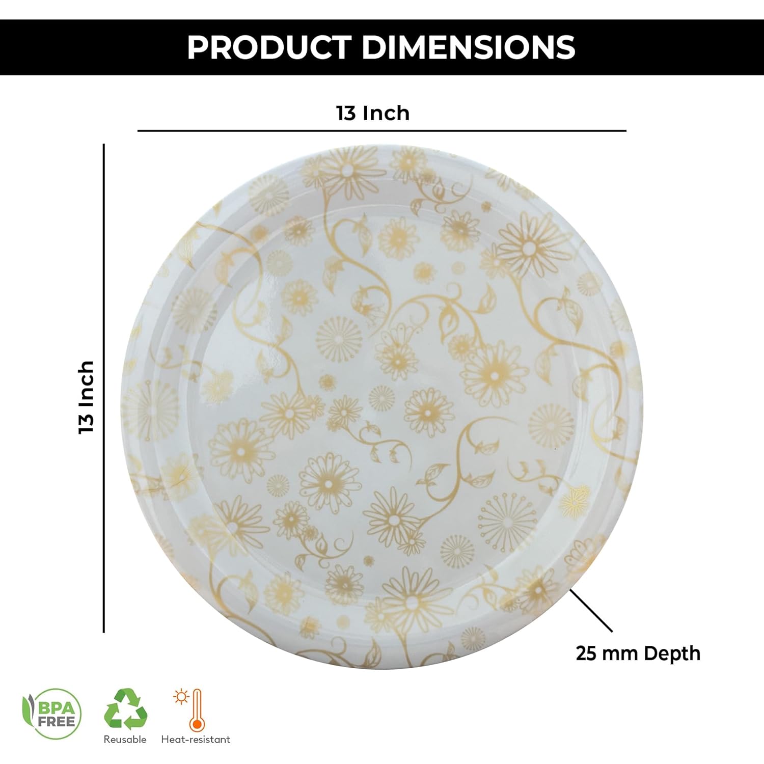 Ariya Melamine Dinner Plates 13 Inch Set of 12 | Golden Blossom
