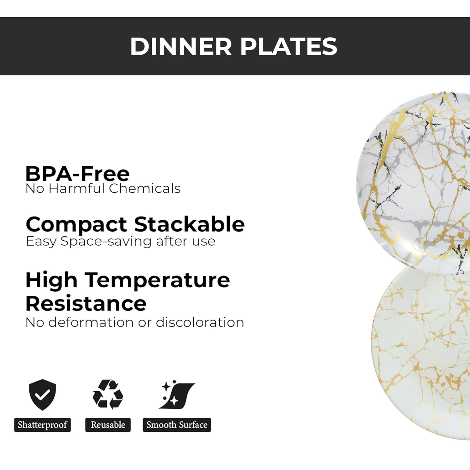 Ariya 10.5" Melamine Dinner Plates Set of 12 – Luxury Gold
