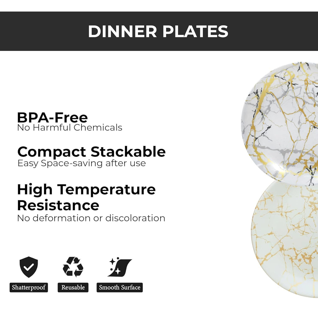 Ariya 10.5" Melamine Dinner Plates Set of 24 – Luxury Gold