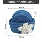 Ariya 6 Psc PP & Cotton Blend Blue Coasters (6 Inch) - Absorbent, Woven, Ideal for Room, Hotel, Bar, Housewarming Gift