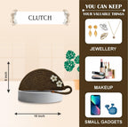 ARIYA Stylish Unique Handmade Brown (PP & Cotton Blend) Clutch Bag with 2 Flower, Perfect for Parties, Weddings & Everyday Outings