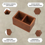Ariya 7" Acacia Wooden Cutlery Holder | 2-Compartment Spoon & Fork Organizer for Dining & Kitchen