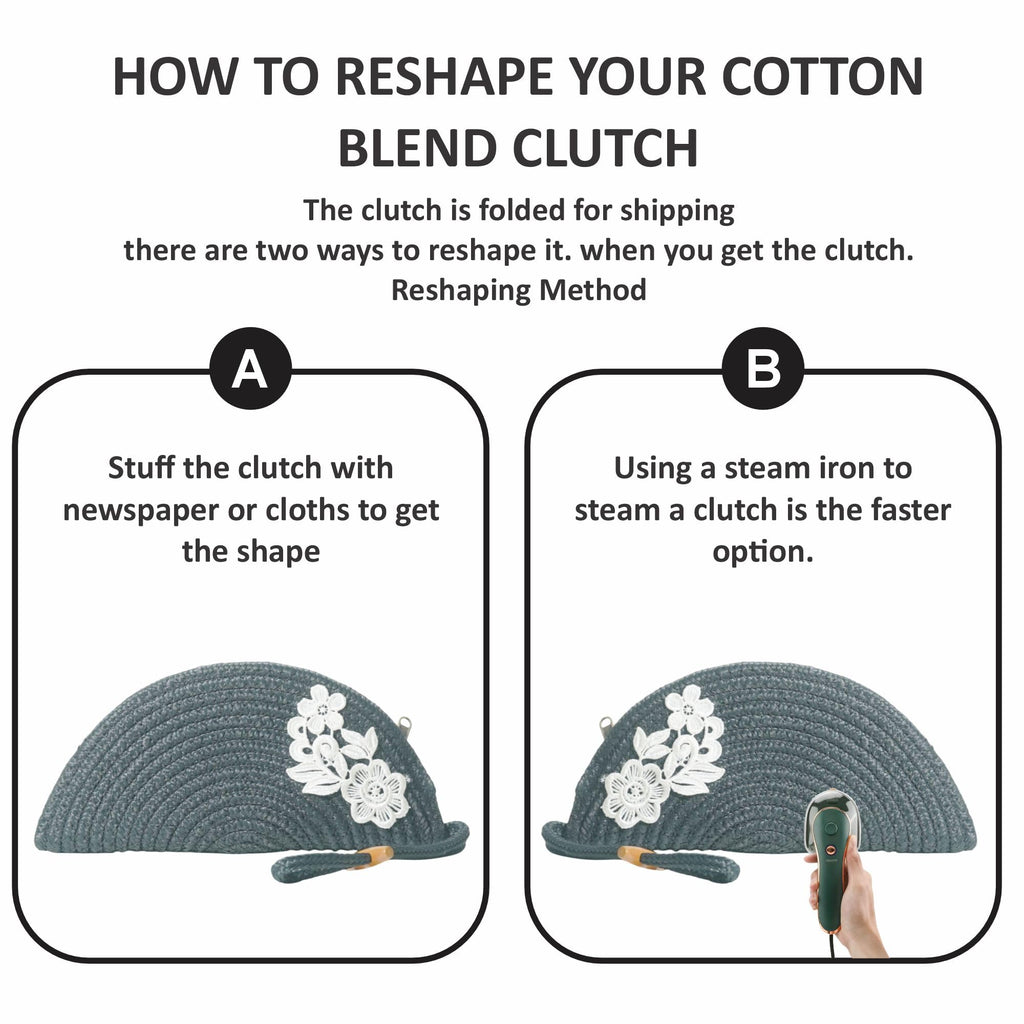 ARIYA Stylish Unique Handmade Grey (PP & Cotton Blend) Clutch Bag with Flower, Perfect for Parties, Weddings & Everyday Outings