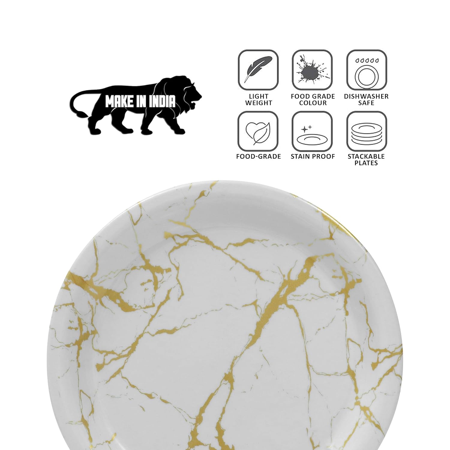 Ariya Melamine Dinner Plates 13 Inch Set of 24 | Golden Grace