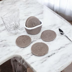 Ariya 6 Psc PP & Cotton Blend Brown Coasters (6 Inch) - Absorbent, Woven, Ideal for Room, Hotel, Bar, Housewarming Gift