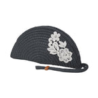 ARIYA Stylish Unique Handmade Dark Grey (PP & Cotton Blend) Clutch Bag with Flower, Perfect for Parties, Weddings & Everyday Outings