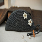 ARIYA Stylish Unique Handmade Black (PP & Cotton Blend) Clutch Bag with 2 Flower, Perfect for Parties, Weddings & Everyday Outings.