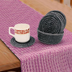 Ariya 6 Psc PP & Cotton Blend Dark Grey Coasters (6 Inch) - Absorbent, Woven, Ideal for Room, Hotel, Bar, Housewarming Gift