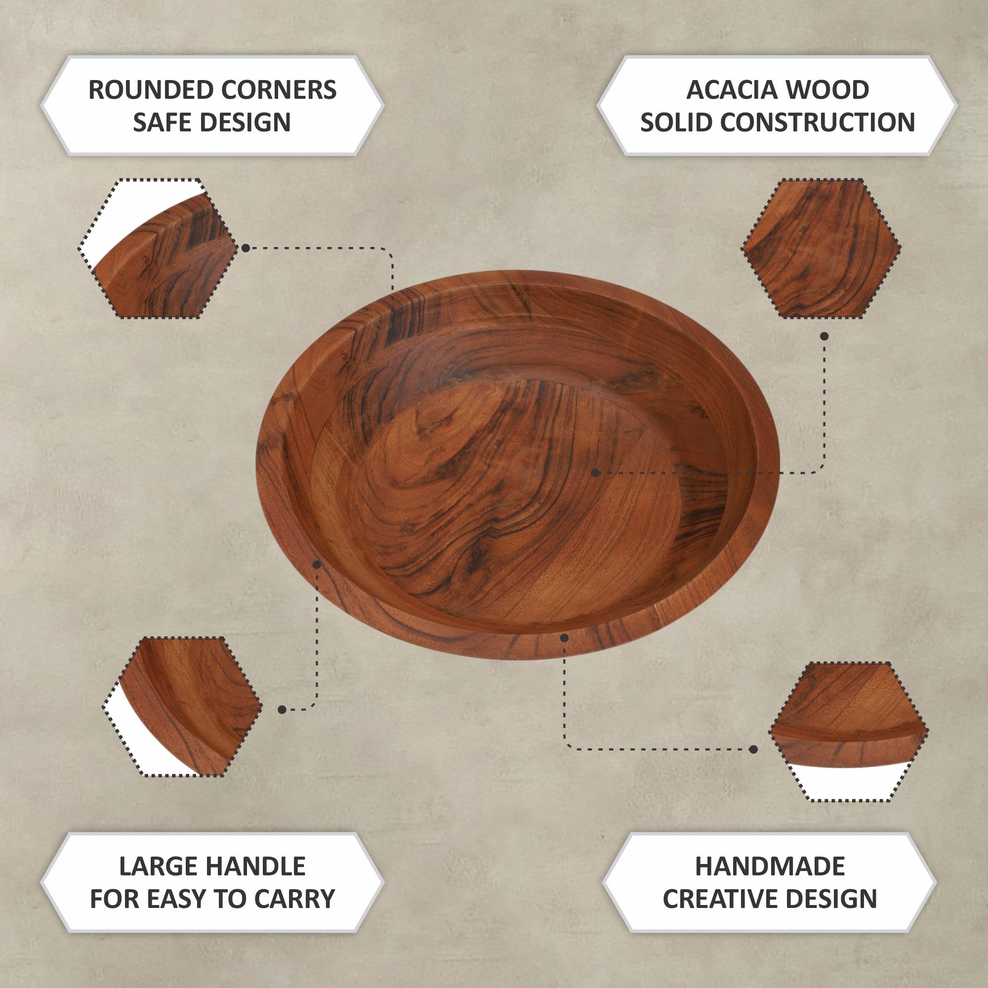Ariya 10" Acacia Wood Salad Bowl – Handmade for Salads, Fruits & Décor