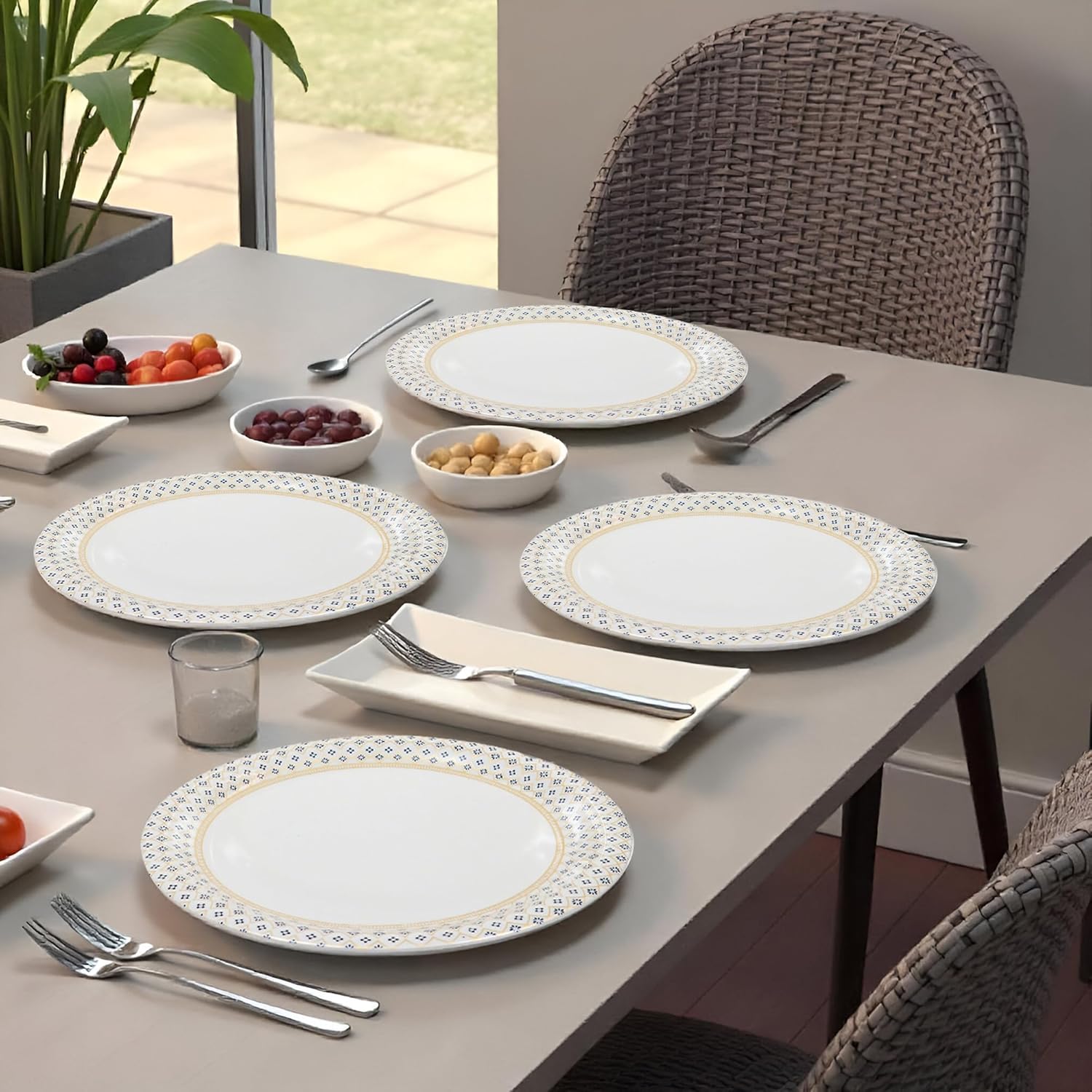 Ariya Melamine Dinner Plates 11 Inch Set of 12 | Royal Blue Border