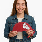 ARIYA Stylish Unique Handmade Red (PP & Cotton Blend) Clutch Bag with Flower, Perfect for Parties, Weddings & Everyday Outings