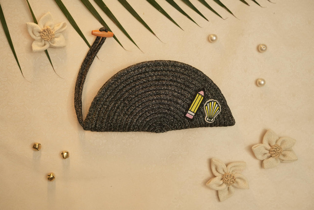 ARIYA Stylish Unique Handmade Black (PP & Cotton Blend) Clutch Bag with 2 Flower, Perfect for Parties, Weddings & Everyday Outings