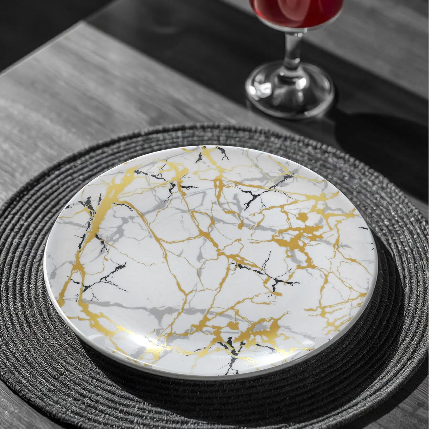 Ariya 10.5" Melamine Dinner Plates Set of 12 – Luxury Gold