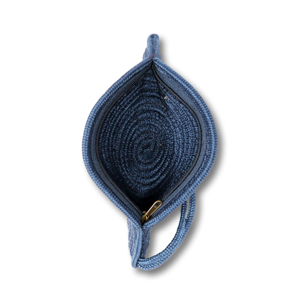 ARIYA Stylish Unique Handmade Blue (PP & Cotton Blend) Clutch Bag with Flower, Perfect for Parties, Weddings & Everyday Outings