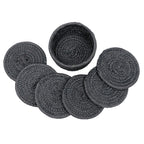 Ariya 6 Psc PP & Cotton Blend Dark Grey Coasters (6 Inch) - Absorbent, Woven, Ideal for Room, Hotel, Bar, Housewarming Gift