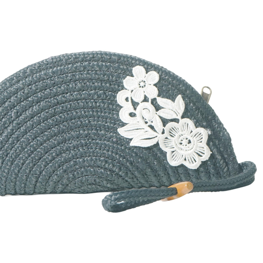 ARIYA Stylish Unique Handmade Grey (PP & Cotton Blend) Clutch Bag with Flower, Perfect for Parties, Weddings & Everyday Outings