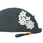 ARIYA Stylish Unique Handmade Dark Grey (PP & Cotton Blend) Clutch Bag with Flower, Perfect for Parties, Weddings & Everyday Outings