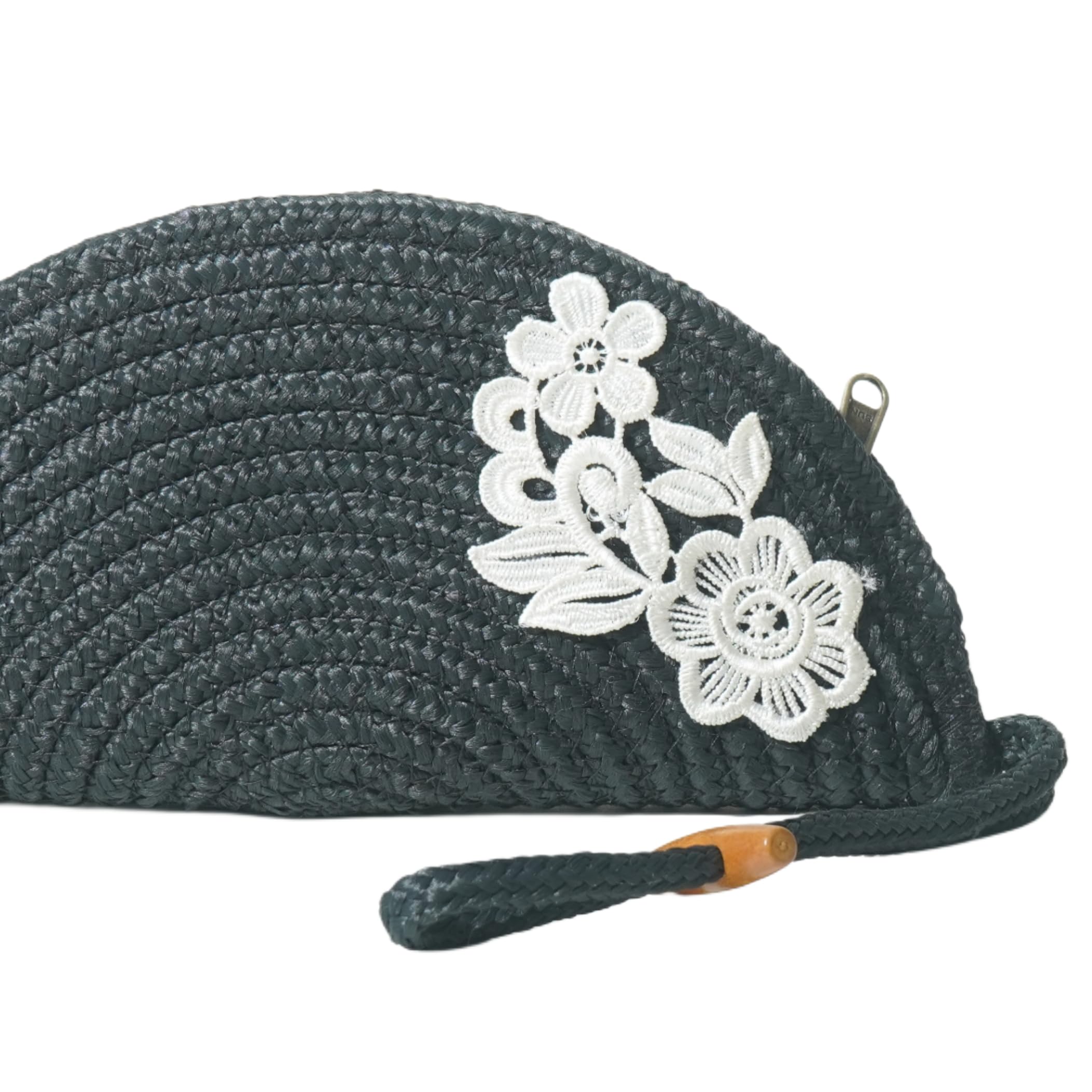 ARIYA Stylish Unique Handmade Dark Grey (PP & Cotton Blend) Clutch Bag with Flower, Perfect for Parties, Weddings & Everyday Outings