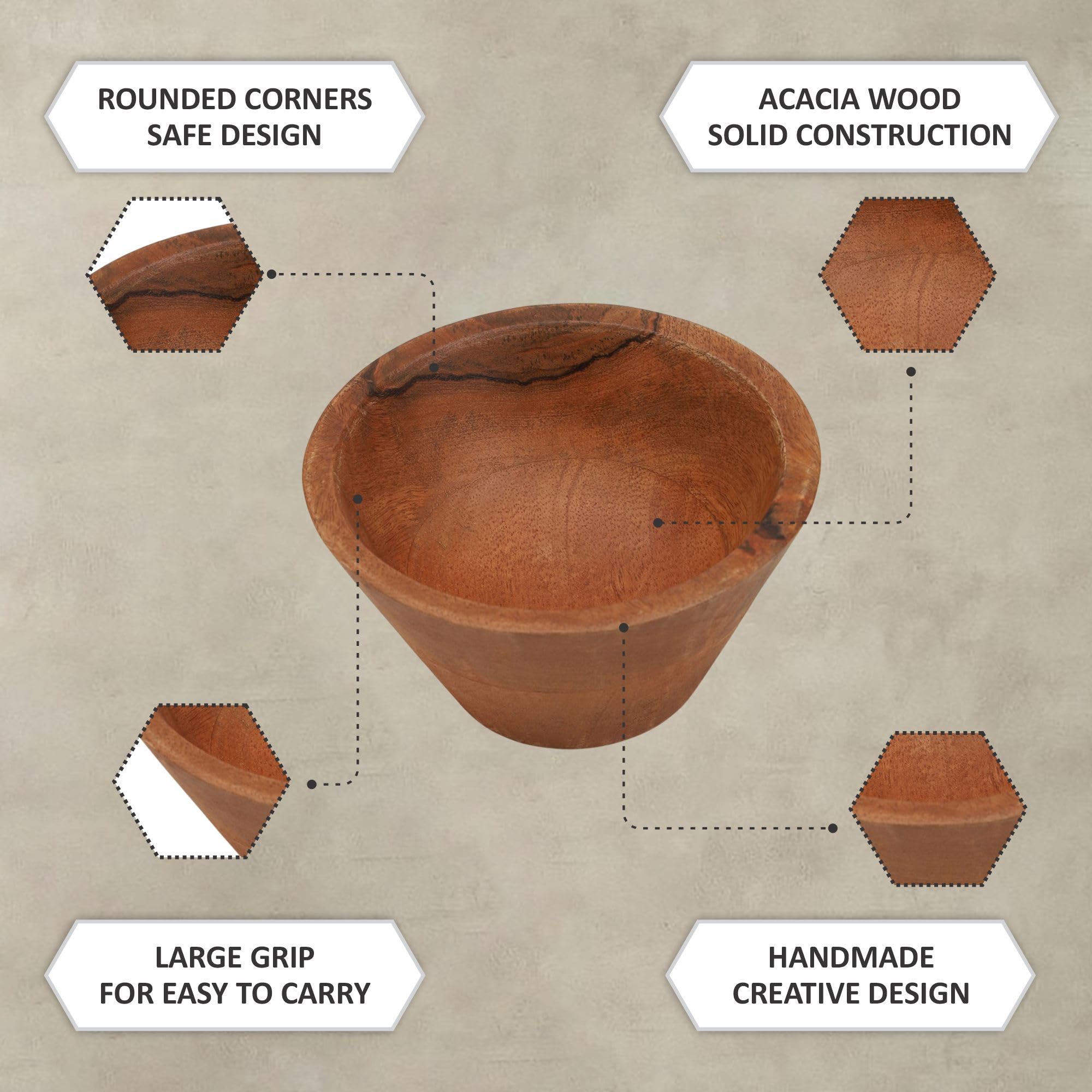 Ariya 7" Acacia Wood Salad Bowl – Handmade, Durable & Elegant for Kitchen