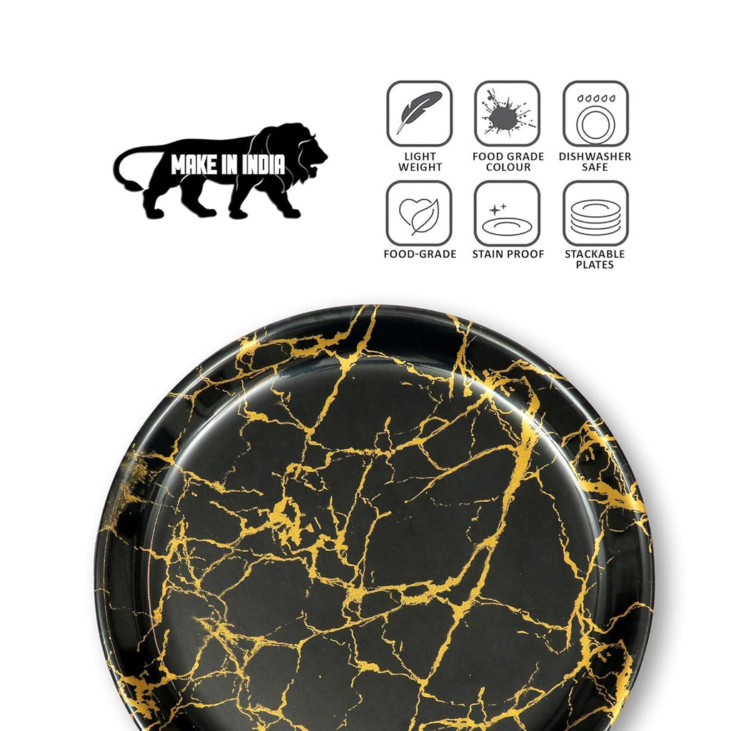 Ariya Melamine Dinner Plates 12 Inch Set of 12 | Black & Gold