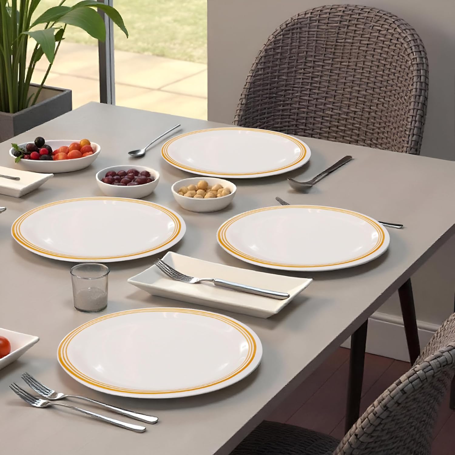 Ariya Melamine Dinner Plates 11 Inch Set of 12 | Royal Double Stripe