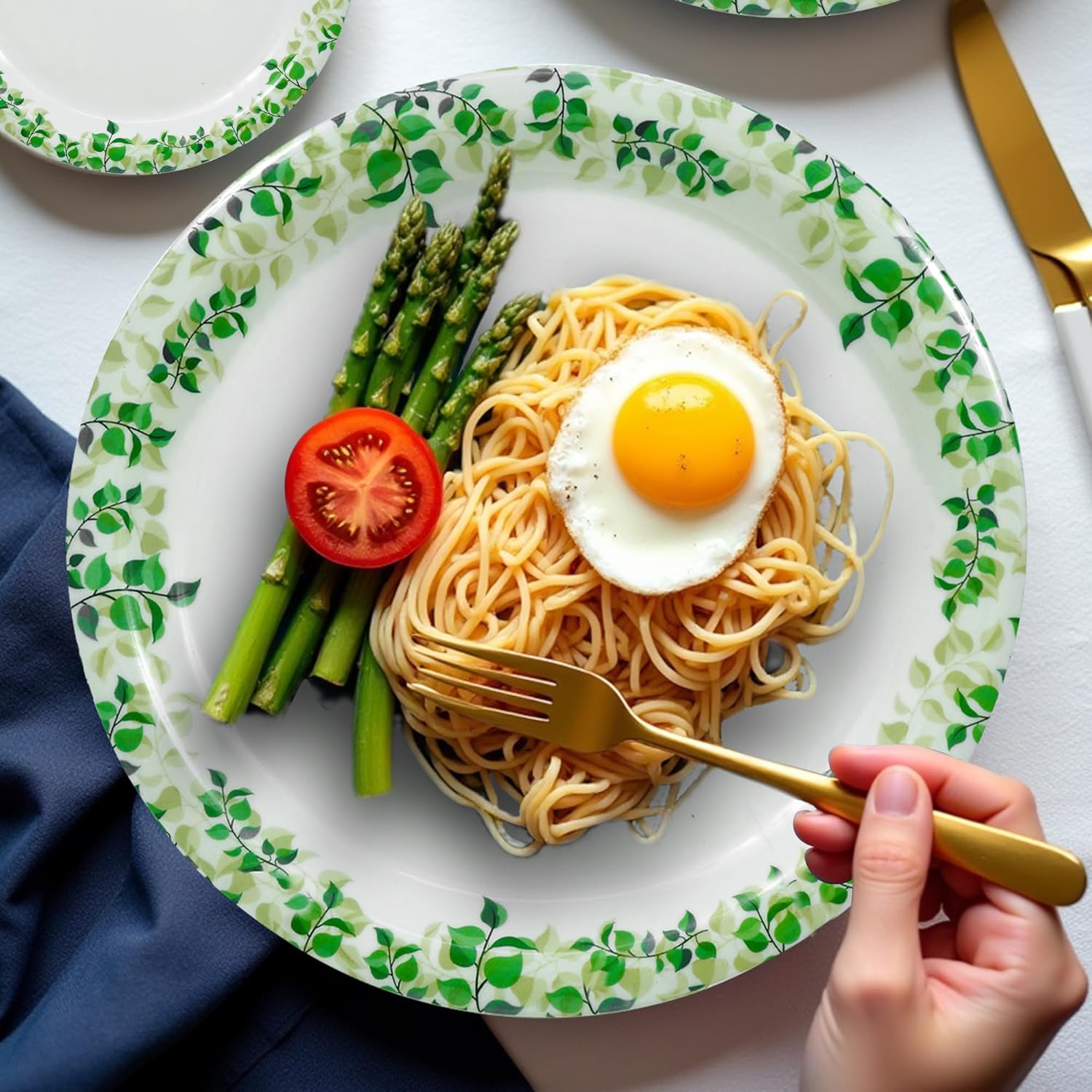 Ariya Melamine 11"Inch Dinner Plate | White Green Flower Border | Pack of 4