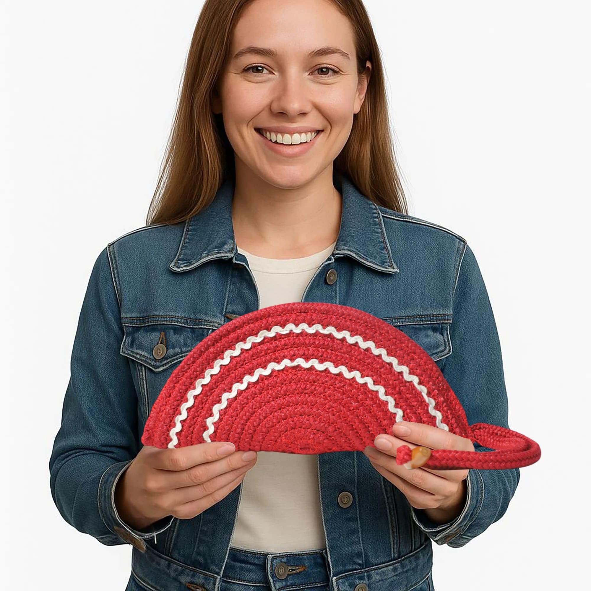 ARIYA Stylish Unique Handmade Red & White Lace (PP & Cotton Blend) Clutch Bag, Perfect for Parties, Weddings & Everyday Outings