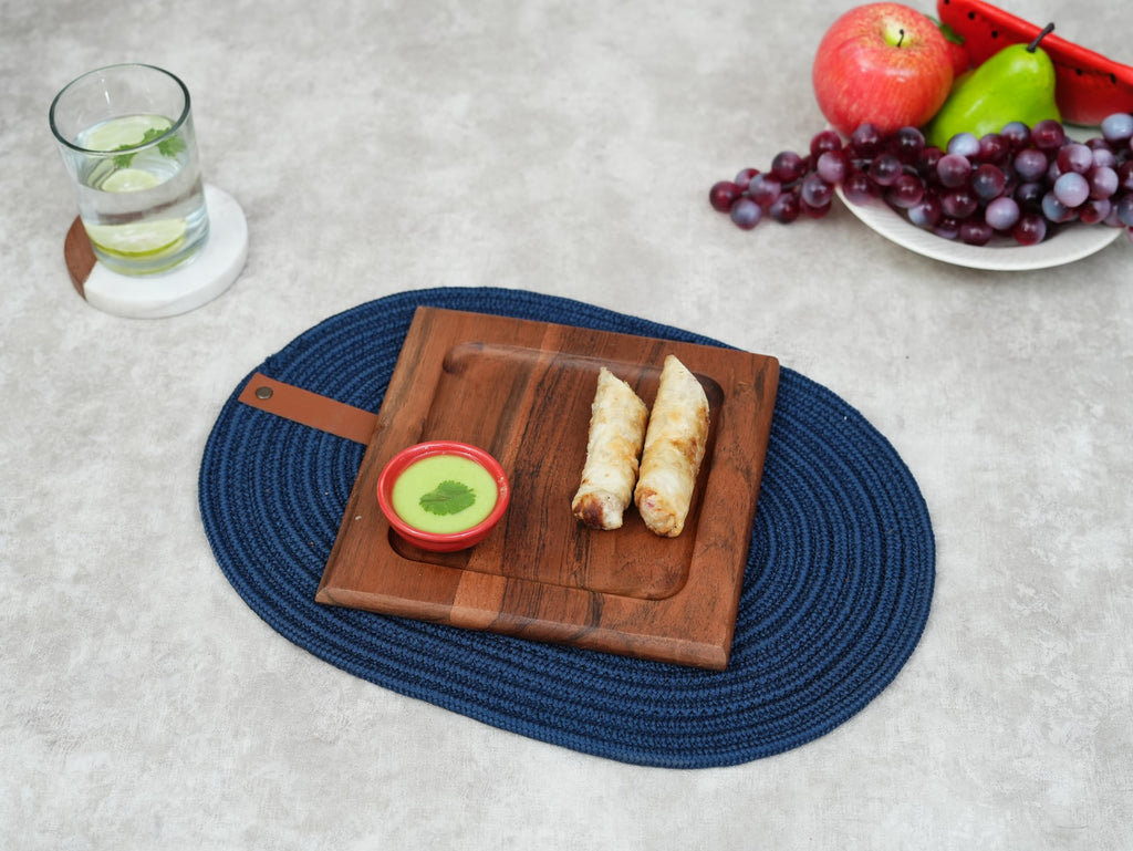 Ariya 10x10 Inch Acacia Wood Serving Platter with Chutney Bowl – Cheese, Bread & Snacks