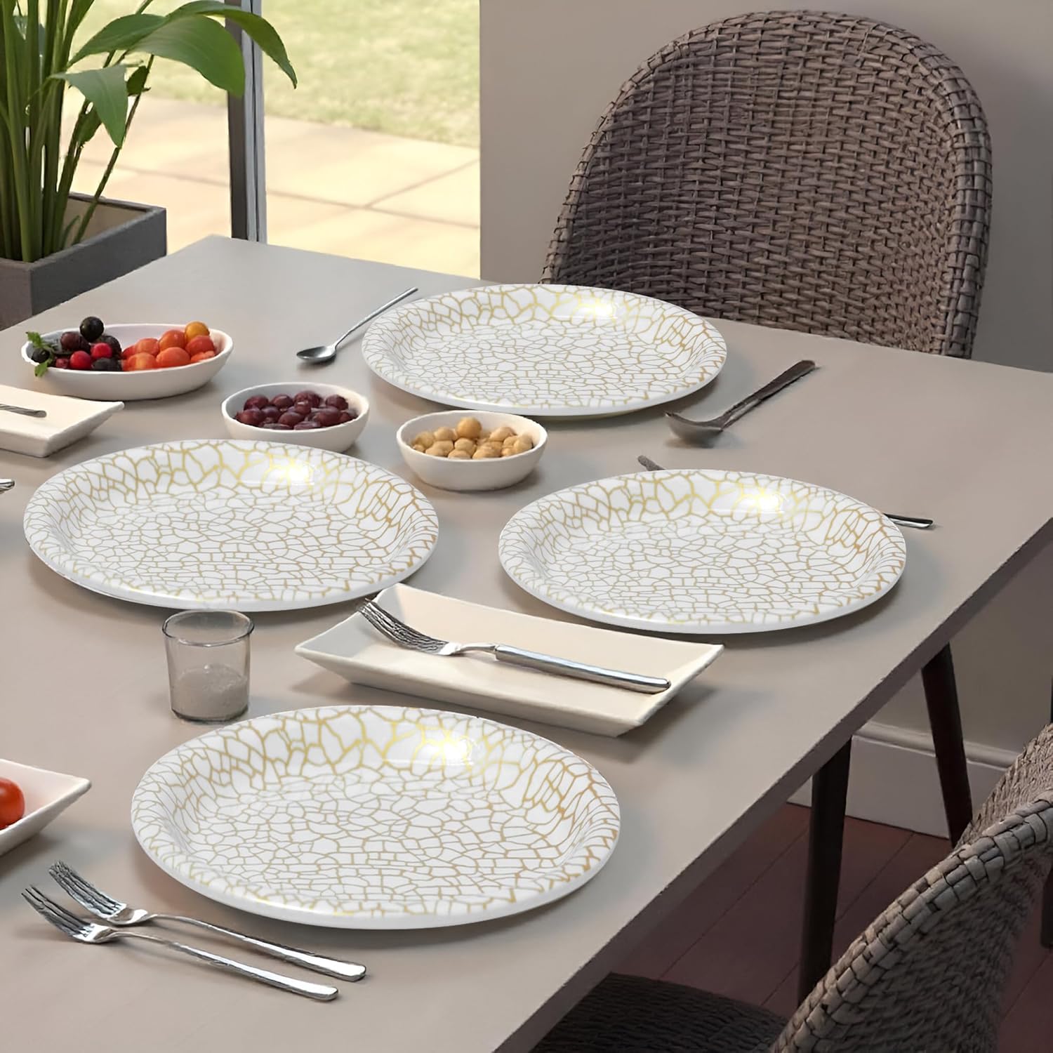 Ariya Melamine Dinner Plates 13 Inch Set of 12 | Elegant Gold