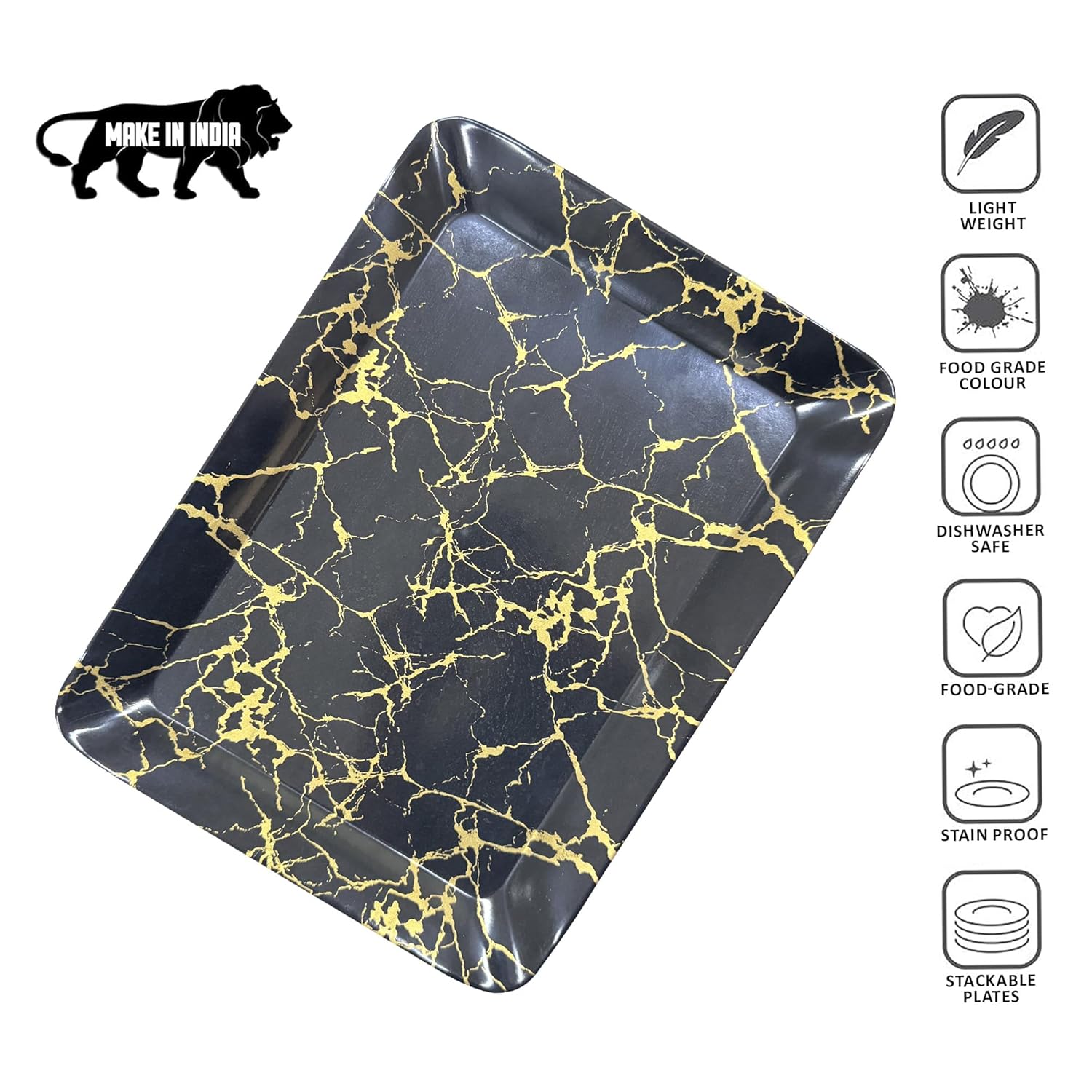 Ariya Melamine Serving Tray Set of 2 – Black and Gold | 603,604