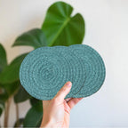 Ariya 4 Inch Round Coaster Set (4049 | Sky Blue | Pack of 6) Handcrafted PP & Cotton Blend Coaster, Durable, Drink Mats for Coffee Tables, Dining, Office & Home Décor