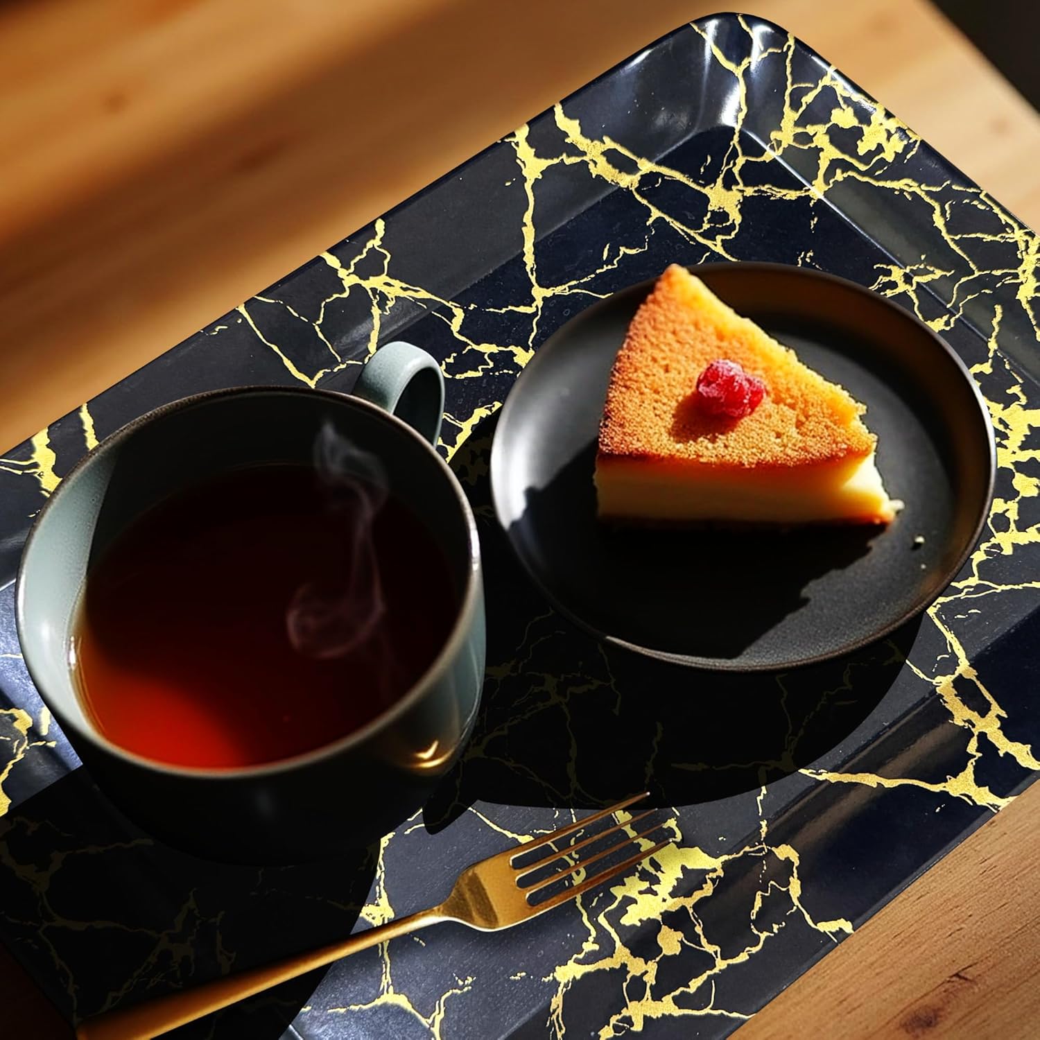 Ariya Melamine Serving Tray Set of 2 – Black and Gold | 603,604